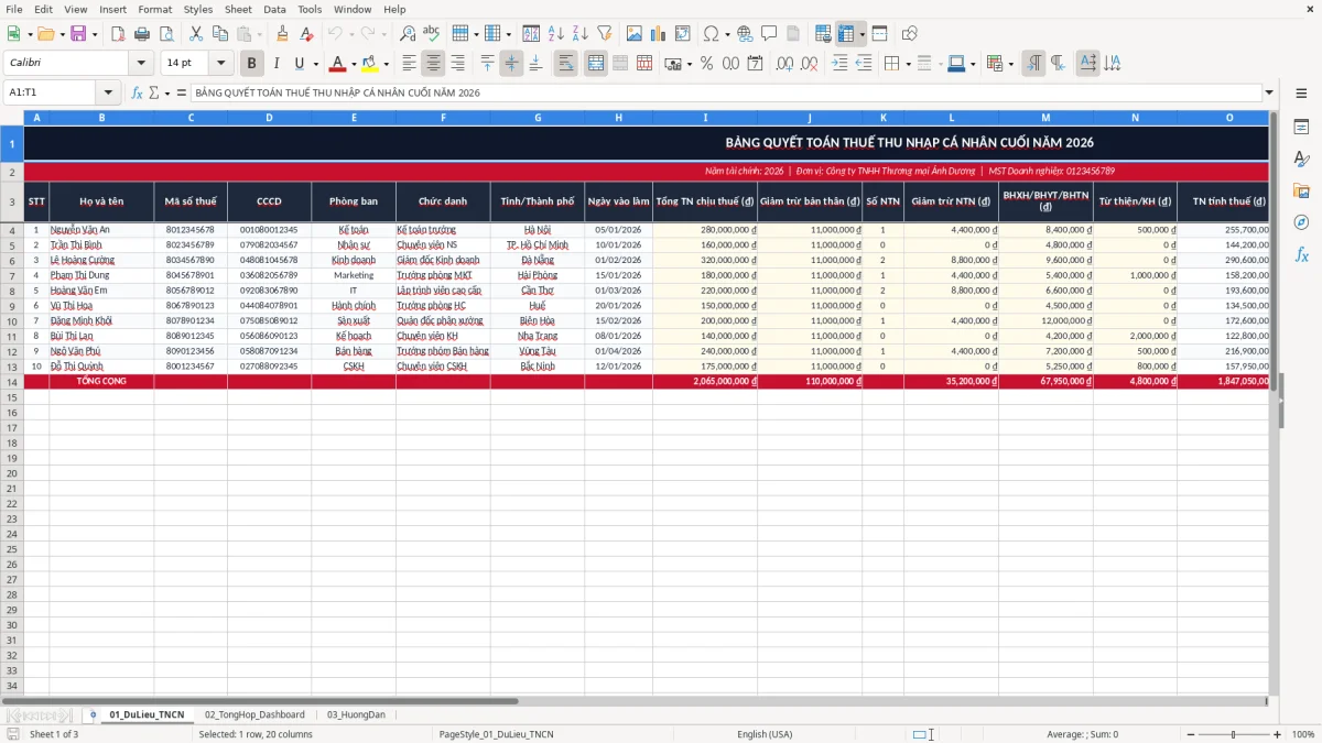 Ảnh chụp màn hình 1: tab 01_DuLieu_TNCN - Mẫu Excel file excel quyết toán thuế tncn cuối năm