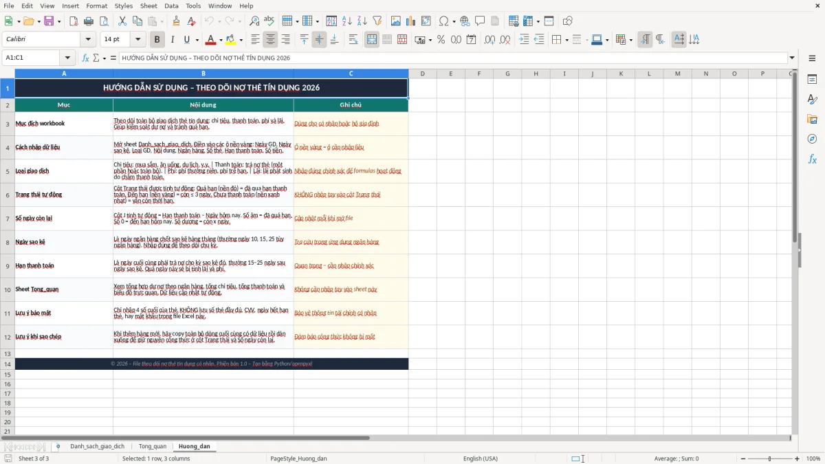 Ảnh chụp màn hình 3: tab Huong_dan - Mẫu Excel file excel theo dõi nợ thẻ tín dụng