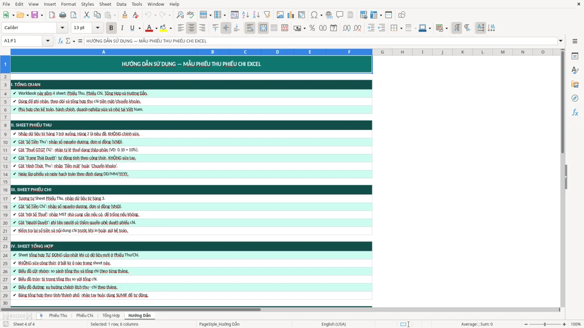 Ảnh chụp màn hình 4: tab Hướng Dẫn - Mẫu Excel mẫu phiếu thu phiếu chi excel