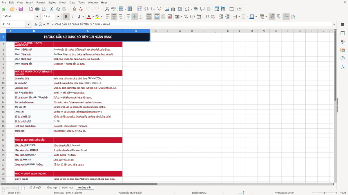Ảnh chụp màn hình 4: tab Hướng dẫn - Mẫu Excel mẫu sổ tiền gửi ngân hàng excel