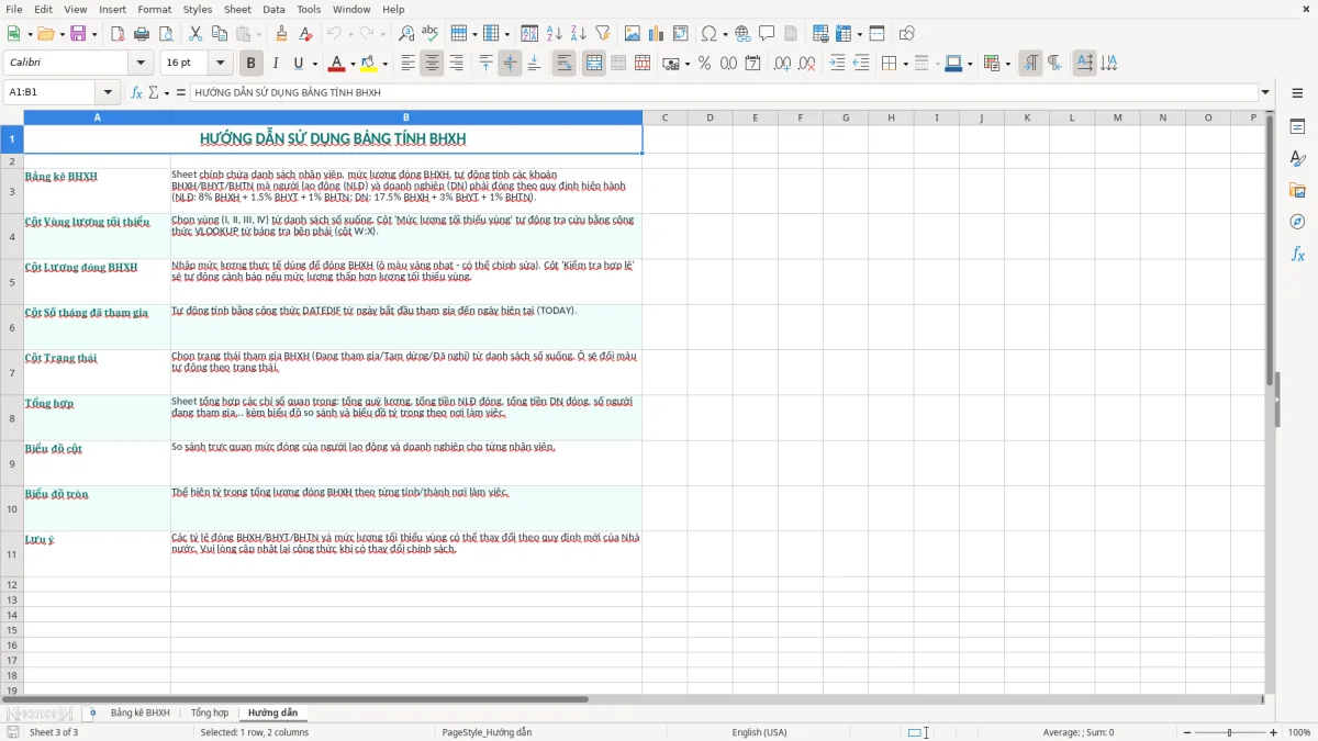 Ảnh chụp màn hình 3: tab Hướng dẫn - Mẫu Excel bảng tính bảo hiểm xã hội excel