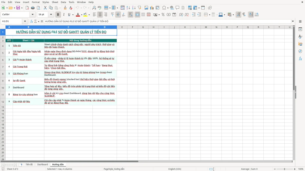 Ảnh chụp màn hình 3: tab Hướng dẫn - Mẫu Excel file excel sơ đồ gantt quản lý tiến độ