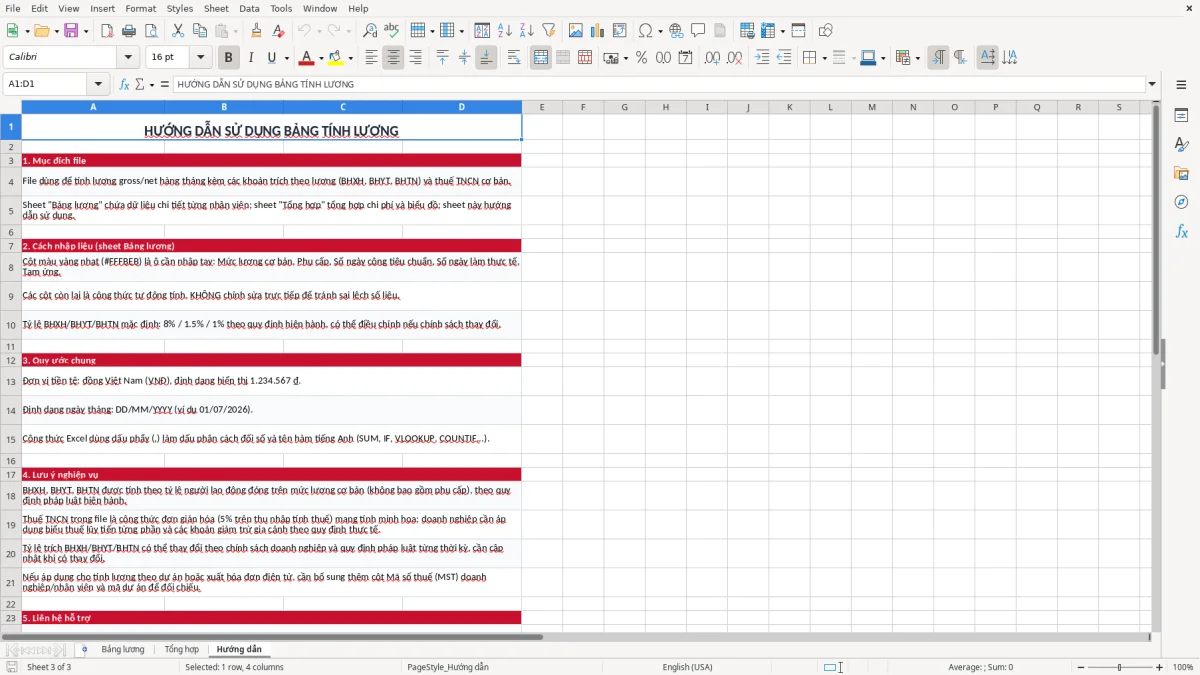 Ảnh chụp màn hình 3: tab Hướng dẫn - Mẫu Excel mẫu bảng tính lương kèm bảo hiểm xã hội excel