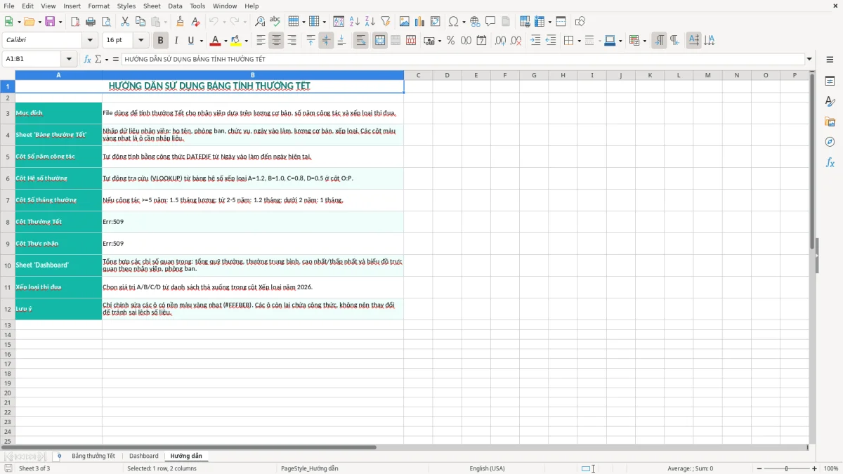 Ảnh chụp màn hình 3: tab Hướng dẫn - Mẫu Excel mẫu bảng tính thưởng tết excel