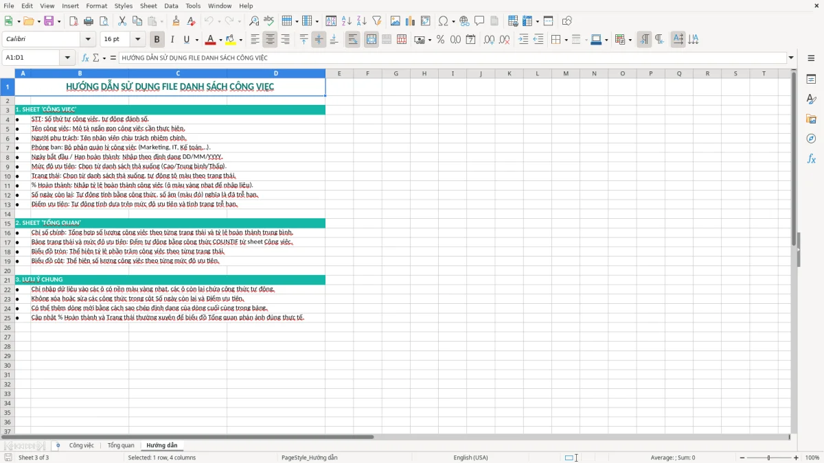 Ảnh chụp màn hình 3: tab Hướng dẫn - Mẫu Excel mẫu danh sách công việc cần làm excel