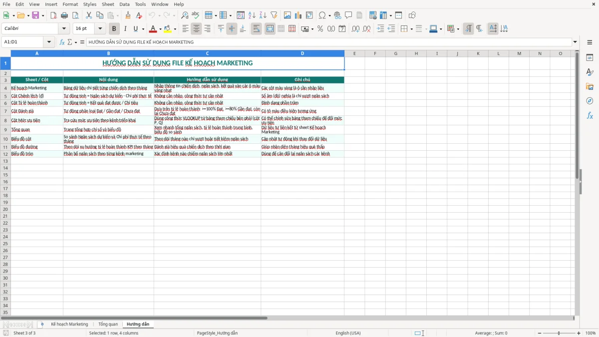 Ảnh chụp màn hình 3: tab Hướng dẫn - Mẫu Excel mẫu kế hoạch marketing theo tháng excel