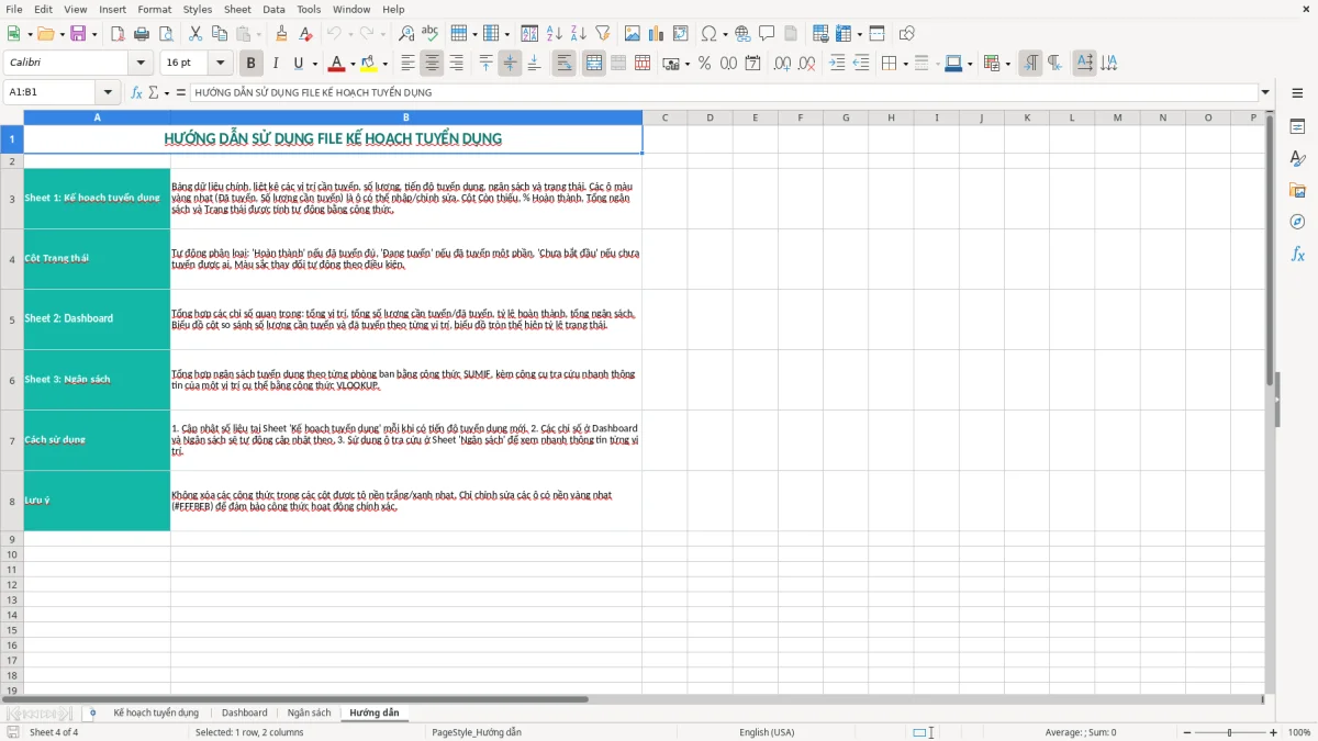 Ảnh chụp màn hình 4: tab Hướng dẫn - Mẫu Excel mẫu kế hoạch tuyển dụng excel