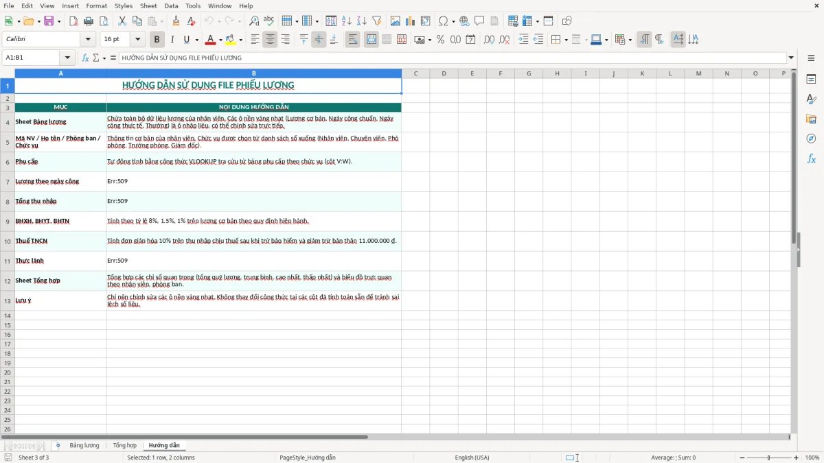 Ảnh chụp màn hình 3: tab Hướng dẫn - Mẫu Excel mẫu phiếu lương nhân viên excel