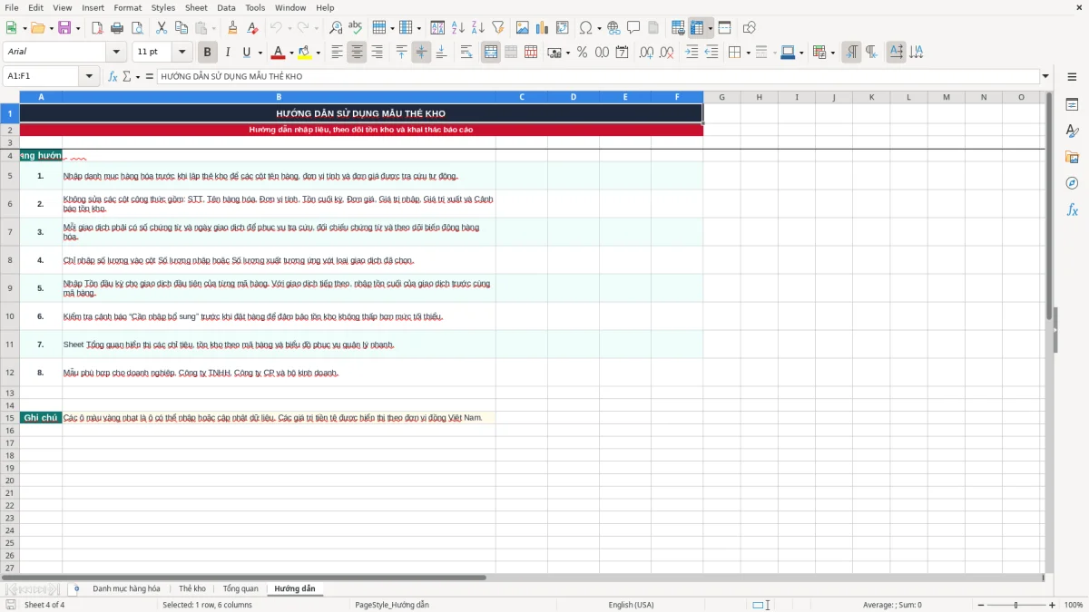 Ảnh chụp màn hình 4: tab Hướng dẫn - Mẫu Excel mẫu thẻ kho excel