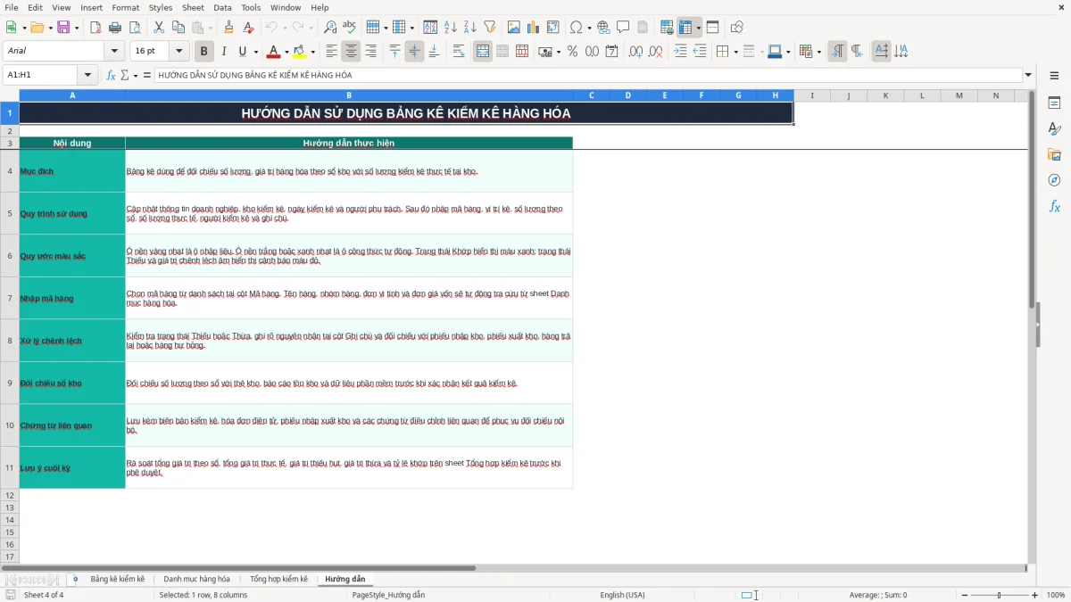 Ảnh chụp màn hình 4: tab Hướng dẫn - Mẫu Excel mẫu bảng kê kiểm kê hàng hóa excel
