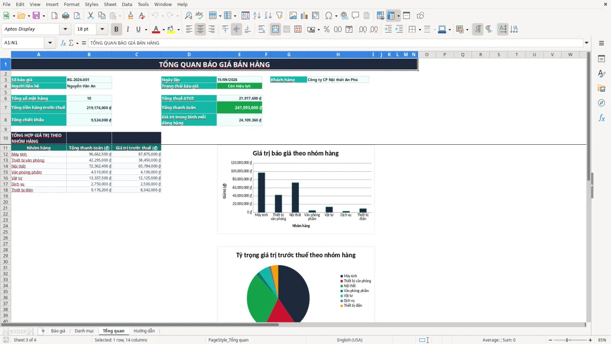 Ảnh chụp màn hình 3: tab Tổng quan - Mẫu Excel mẫu báo giá bán hàng excel