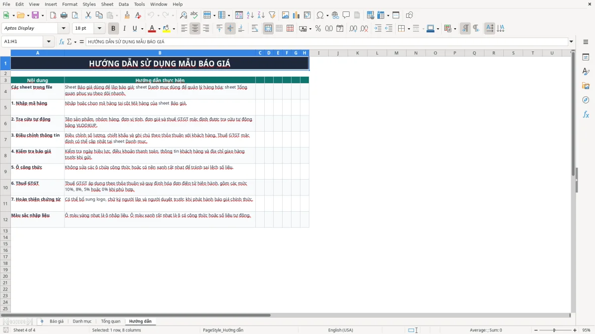 Ảnh chụp màn hình 4: tab Hướng dẫn - Mẫu Excel mẫu báo giá bán hàng excel