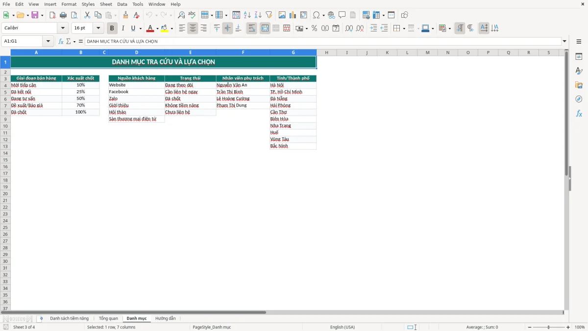 Ảnh chụp màn hình 3: tab Danh mục - Mẫu Excel mẫu danh sách khách hàng tiềm năng excel