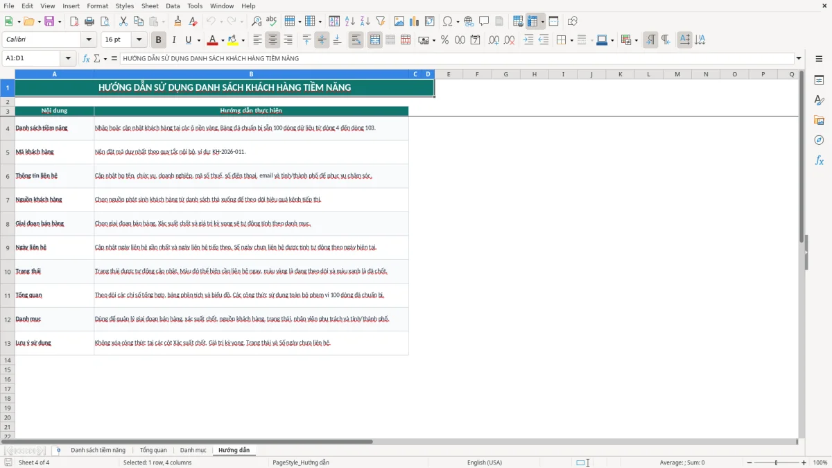 Ảnh chụp màn hình 4: tab Hướng dẫn - Mẫu Excel mẫu danh sách khách hàng tiềm năng excel