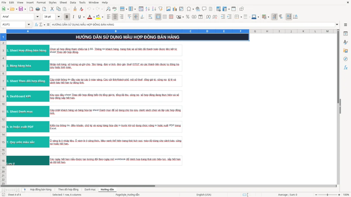 Ảnh chụp màn hình 4: tab Hướng dẫn - Mẫu Excel mẫu hợp đồng bán hàng excel