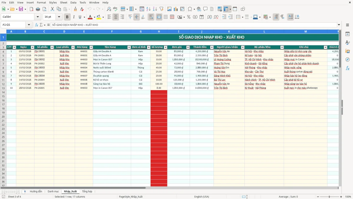 Ảnh chụp màn hình 3: tab Nhập_Xuất - Mẫu Excel mẫu phiếu nhập kho xuất kho excel